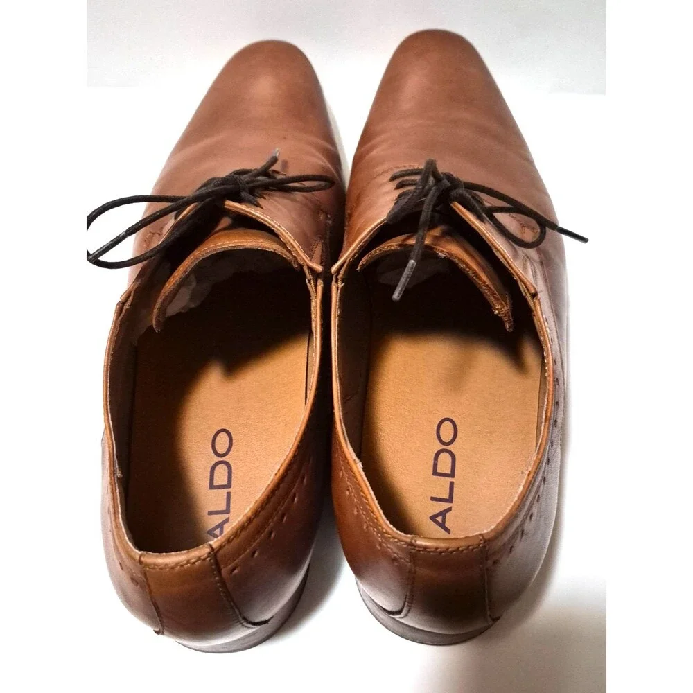 ALDO Men's Tan Brown Leather Lace Up Dress Shoes Square Toe Size 13